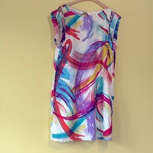 Tibi Silk Multicolor Dress Size 8 Laced Shoulder Detailing.This is wearable art!